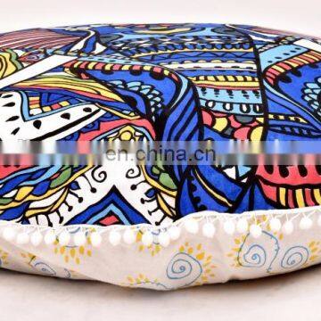 Indian Round Cushion Cover Pillow Case Elephant Mandala Meditation Ottoman Pouf 32" Cushion Cover