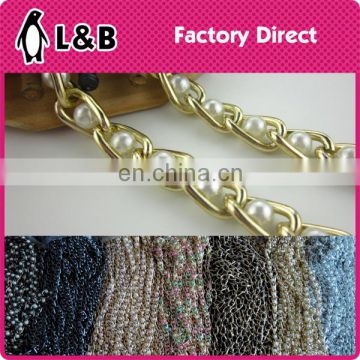 Fashion lady bag accessory metal chain with pearl beads