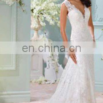 short sleeve lace overlay wedding gown