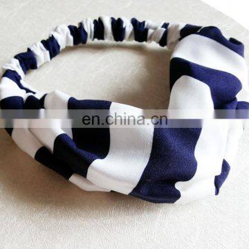 Polyester Custom Stripe Printed Hair Band Hair Accessories Elastic Wide Headband For Women