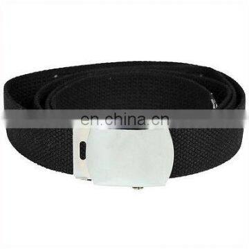 US ARMY MILITARY STYLE WEB WEBBING BELT COTTON CANVAS with SILVER BUCKLE BLACK