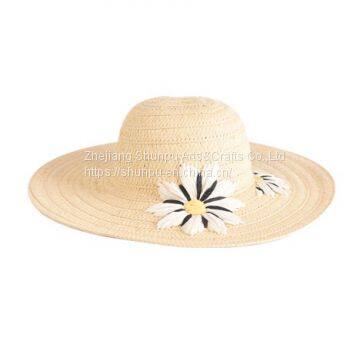 Embroidered Paper Braid Floppy Hat