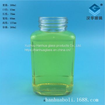 Direct sales of 360ml rectangular honey glass bottle one catty glass honey bottle  manufacturer's matching bottle cap