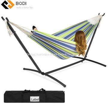 Outdoor Garden Adult Iron Folding Hammock Stand Cotton Hanging Swing Bed Hammock with Metal Frame