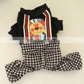 Pet Clothing Suspender Brushed Houndstooth Plaid Trousers Set Lion Printing For Pets photo-3