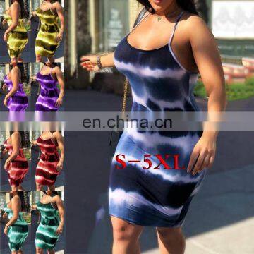 LAITE D2077 Plus Size Women Fashion Tie Dye Dresses Ladies O-neck Tie Dye Dresses Women Summer Casual Dresses photo-2