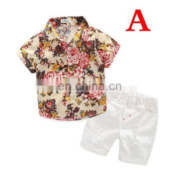 2019 summer kid boys clothes Flower Shirts + KIDS Denim shorts 2PCS baby boys Gentleman Suit