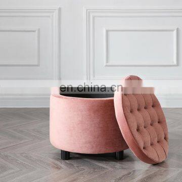 Reatai Modern Round Velvet Foot Stool Storage Chair Bedroom Ottoman Stool Sofa With Storage