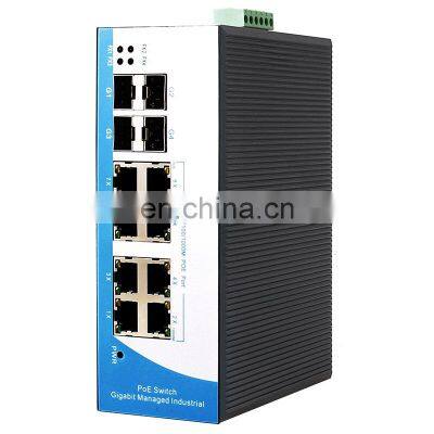 12-port gigabit Industrial PoE Switch managed, 8 poe ports and 4 Gigabit SFP