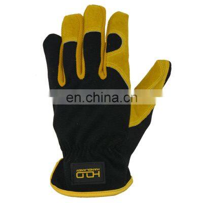 HANDLANDY Dexterity Breathable Cowhide Leather Palm Gardening Truck Driving Safety Hand Working Leather Gloves