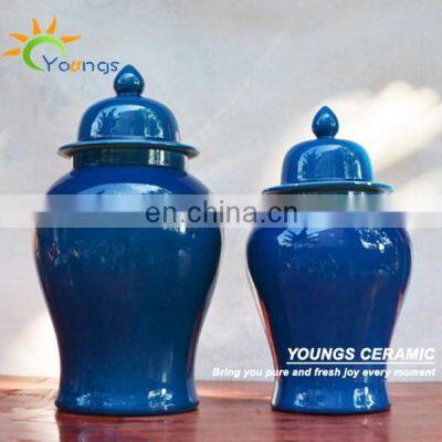 Large Decorative Ceramic Antique Peacock Blue Storage Jars Made In Jingdezhen