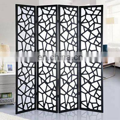 Wholesale Pine wood 4 Panel Screen Room Divider Black Color With Decorative Cutouts