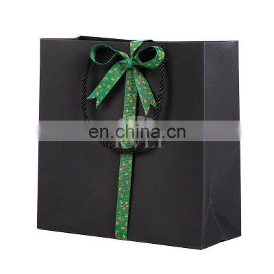 Private Label Large Size Flat Black Gift Paper Hand Bags With Nylon Handles Bulk Sale For Retail Online Sale
