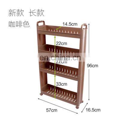 Wholesale products 4 layer customizable  plastic storage shelf rack with wheel