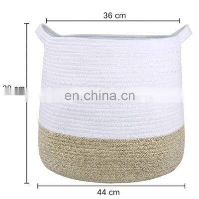 Hot Sell Woven Storage Basket With Handles Laundry Hamper Toy Towels Blanket Basket Woven Cotton Rope Basket