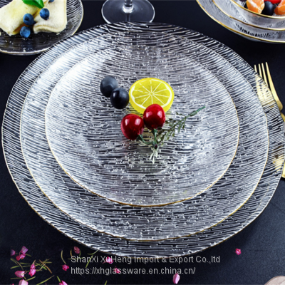 Clear Gold Edged Crystal Glass Charger Plate For Party Wedding And Hotel Restaurant