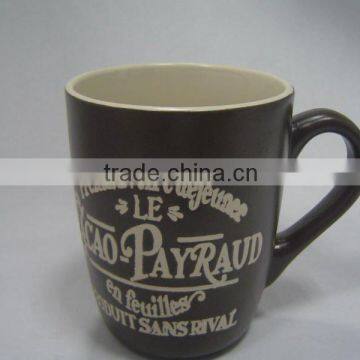 ceramic souvenir mug with brown color