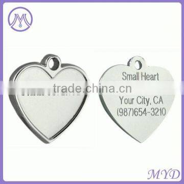 925 sterling silver blank heart pet ID tag for customized