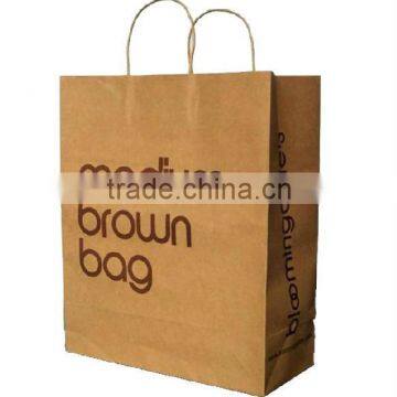 UV foil stamp brown paper bag, cheap brown kraft paper bag with handle