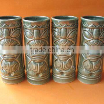 green tiki mugs,ceramic mugs,beverage mugs