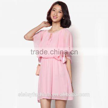 2016 hot sale women mini chiffon dress design OEM short sleeve custom dress D305