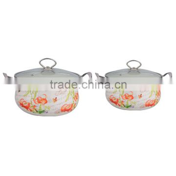 Enamel non stick stock pot with decal treatment