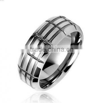 Grid Pattern Tungsten Geometric Band Ring 8mm With Free Engraving, High Polished Tungsten Power Ring For Men