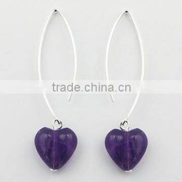 Adorable Amethyst Heart Sterling Silver Drop Earrings