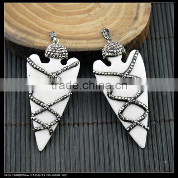 LFD-0027P ~ New Natural White Bone Sword Shape Pendant, With Pave Rhinestone Crystal Charms Pendants Jewelry Making