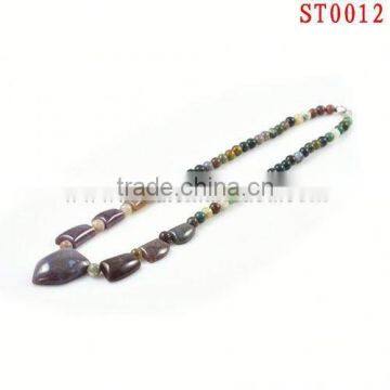 ST0012 2013 new design nature stone India agate round pearl necklace for unisex style