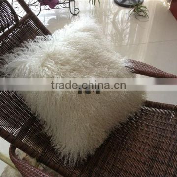 Luxury mongolian tibet lamb fur pillow cover in snow white color