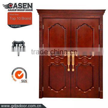 2016 new product elegant wood main door models with upper decoration