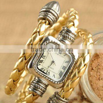 Fashion woven bamboo leather bracelet watch wrap bangle watches