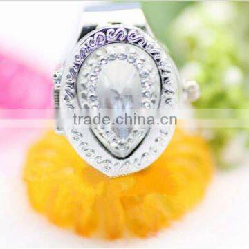 Tear-drop shape ladies ring watch with crystal on the face