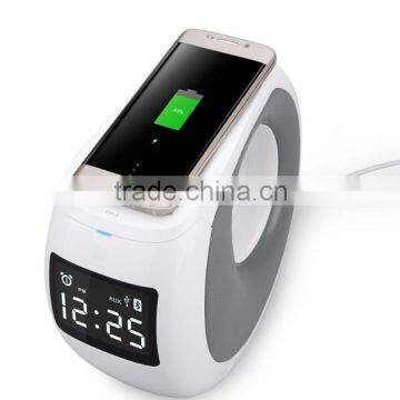 NFC Bluetooth Speaker with MC1 Wireless Charger Alarm Clock Support Phone Call Aux Audio Input Fashion Ornaments