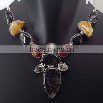 Black Rutile, Jasper Necklace plated 925 Sterling Silver 63 Gms 18-20 Inches