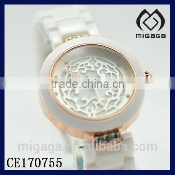 fashion elegant design see through mother of pearl dial ceramic watches hot sale