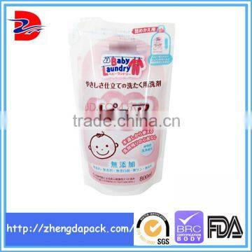 Stand up plastic packaging bag for liquid wash detergent