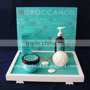 MDF base cosmetic display stand with client's logo printed.