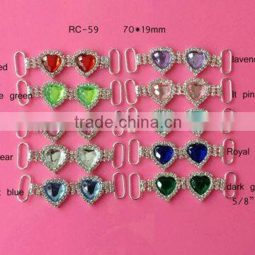 Stock hot selling Factory price colorful heart rhinestone connector for headband/hairwear for bikini (RC-59)