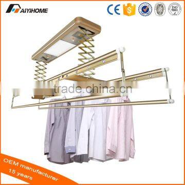 Remote control Electric Lifting Automatic clothes drying rack, Ceiling mounted aluminium clothes dryer rack with UV lights