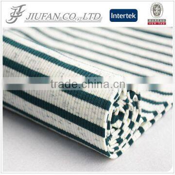 fashion sweater by green and white stripe fabric and rib collar fabric