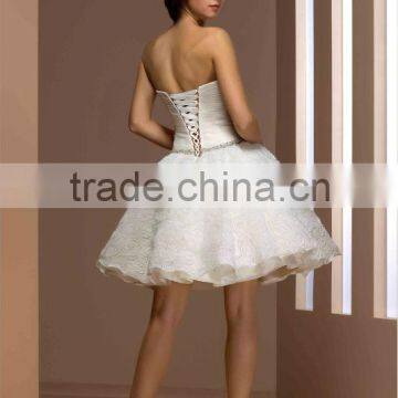 French Designe Mini / Short Wedding Dress / Gown Crystal Beading photo-3