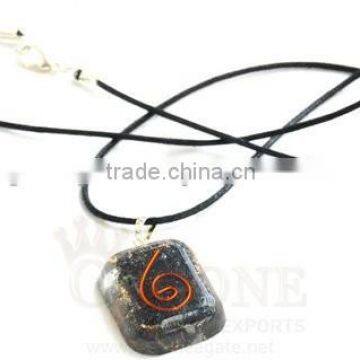 Wholesale Black Tourmaline Orgone Rounded Square Pendant With Cord