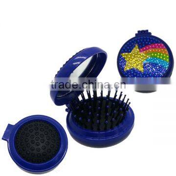 Flat cover plastic pocket mirror with mini hair brush