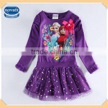 (H5506) Nova kids 2016 autumn lastest design fashion dress wholesale baby girls frozen elsa anna dresses