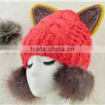 New Design 100%Cony hair Cute Fashion Multicolor Winter Knitted Hat