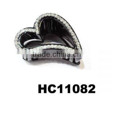 glitter rhinestone heart shaped hair claw clip stock