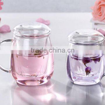 double wall glass tea cup with handle