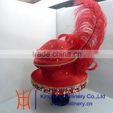 Wholesale Hat Suppliers Red Fancy Church Hat With Big Feather BM-5015 Quality Choice photo-4